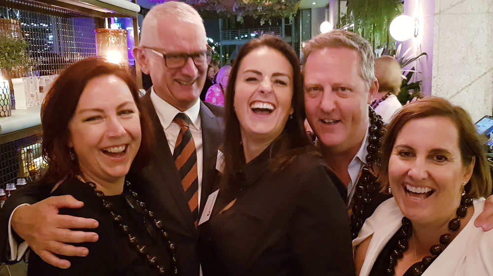 Belinda Murphy and Mike Thompson, Helloworld Travel; Kate Cameron, Travel Partners; Jayson Westbury, Chief Executive, AFTA; and Kaylene Shuttlewood, Regional Managing Director Travel Counsellors.