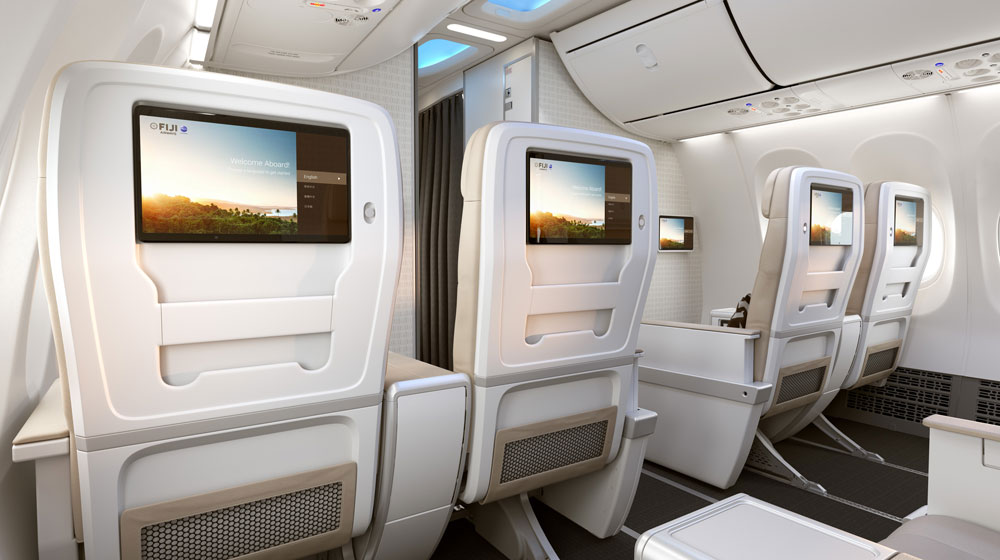 Fiji Airways Boeing 737 MAX 8 Business Class rendering | Seatback IFE 