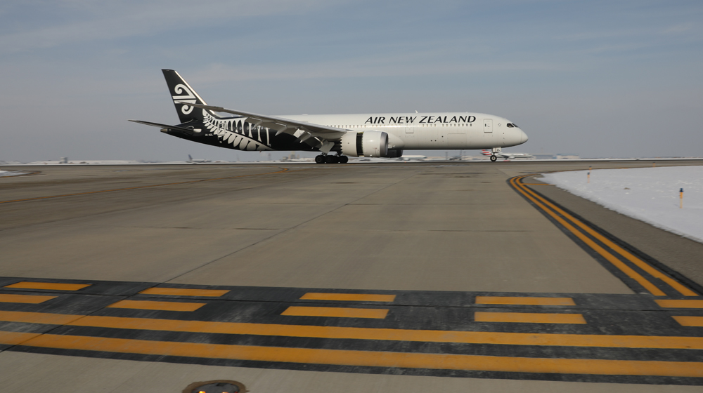 Touch down of Flight NZXX at Chicago O'Hare International Airport on its inaugural service