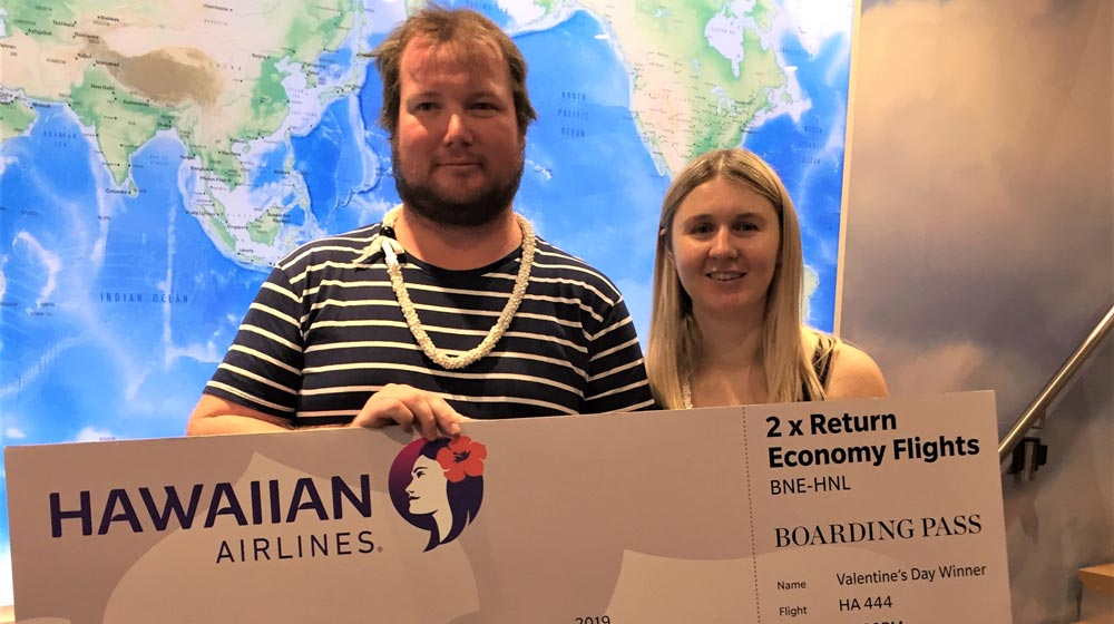 Brisbane winners: Karl Graham and Aylce Rogers, all set to fly to Hawaii last night (14 Feb 2019) 