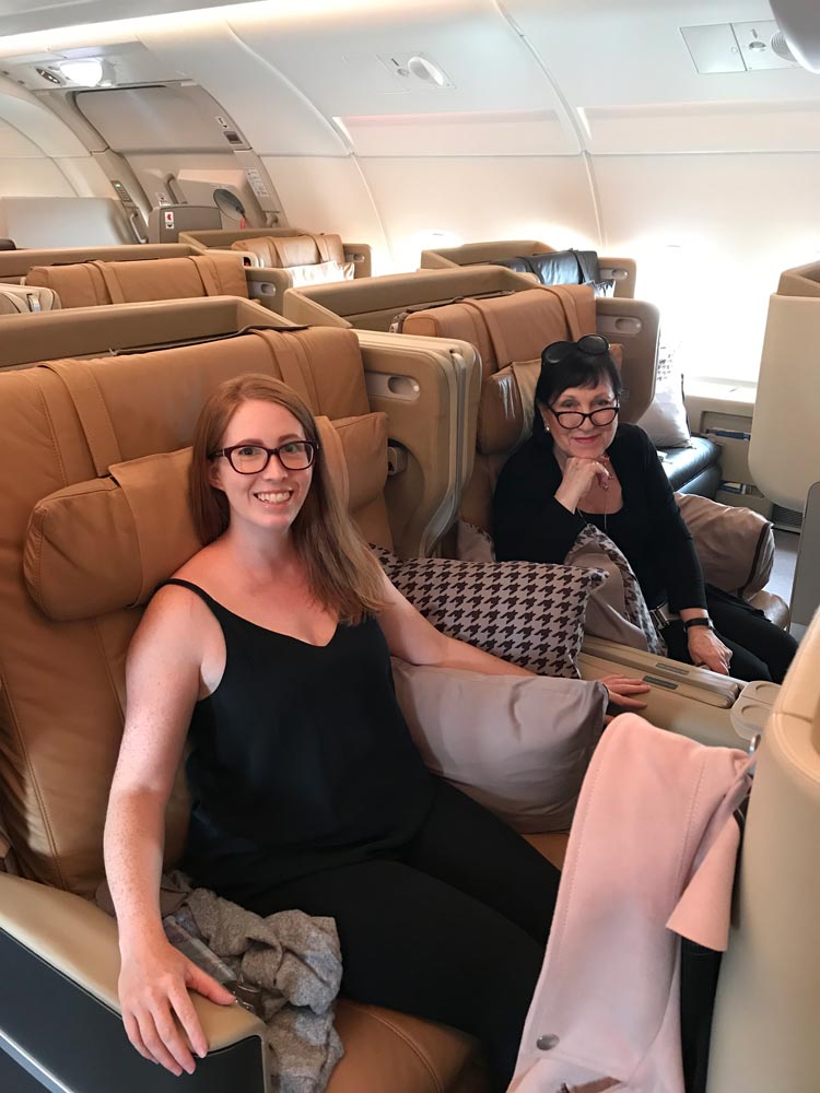 Sampling Singapore Airlines' Business class: Jessica Bennett-Griffiths, Wentworth Travel and Maggie Poynter, Spencer Travel