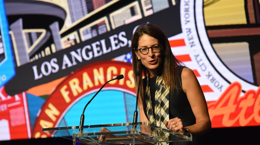 US Consul General Sharon Hudson-Dean addresses the gathering in Brisbane