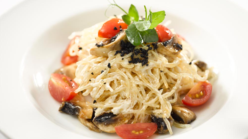 Plant Based cashew mushroom kelp noodle salad